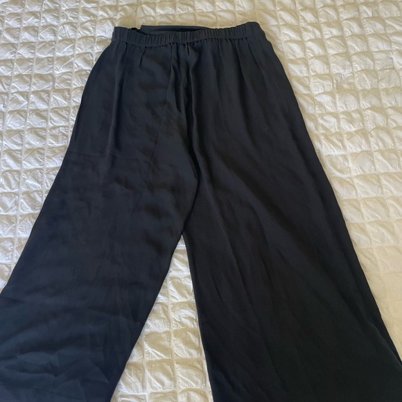 Eileen Fisher Silk Georgette Crop Black Wide-Leg Wrap Pants - Picture 11 of 12